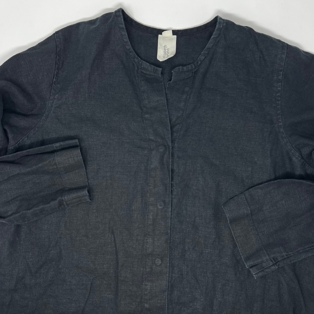Elizabeth Suzann Kara Snap Button Down Tunic Black 100% Linen L/XL Minimalist